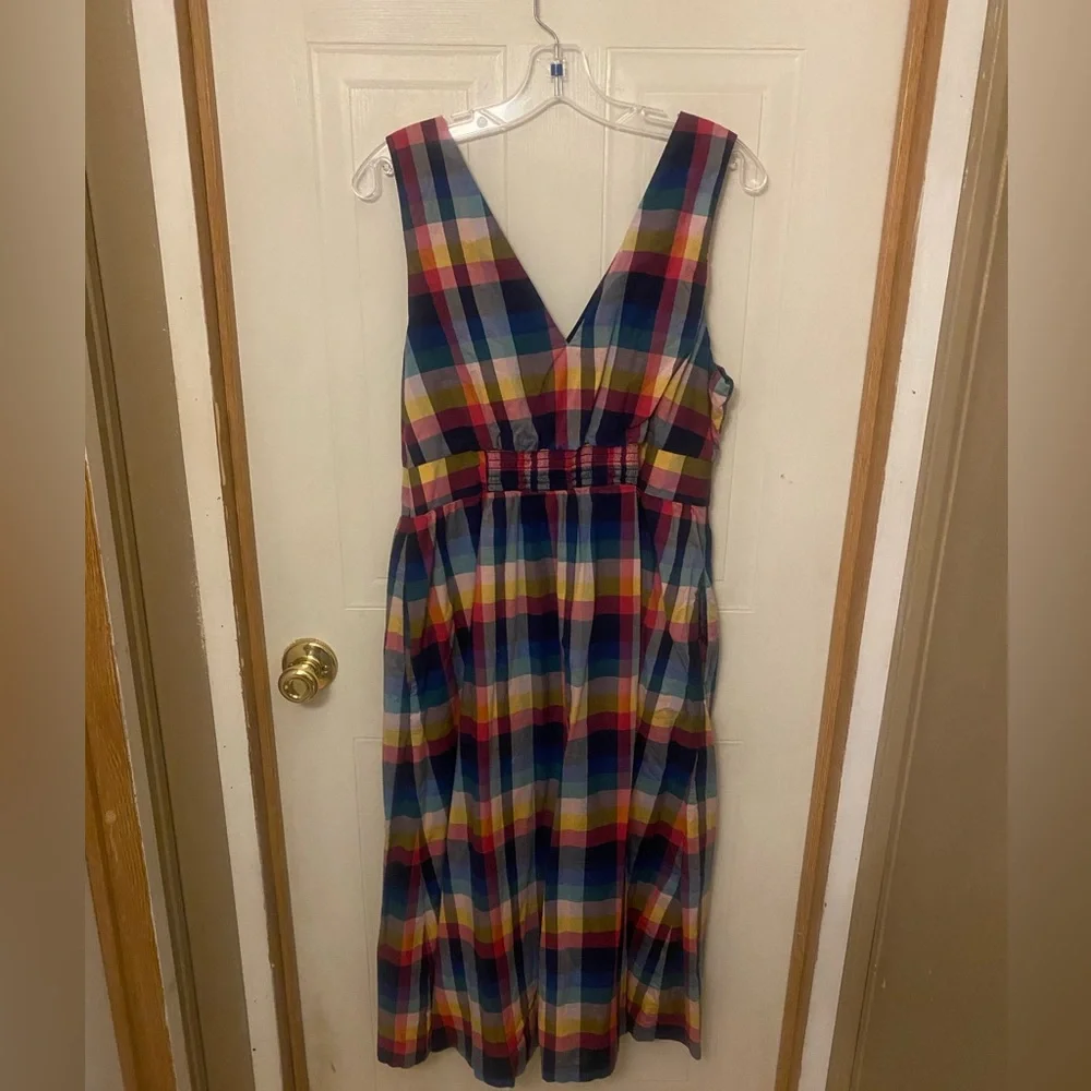 J. Crew Plaid Midi Button Dress